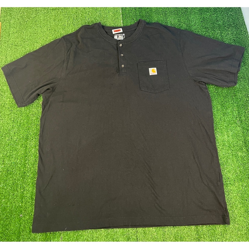 Carhartt Mens 2XL Black Loose Fit Short Sleeve Henley Pocket T-Shirt Heavyweight